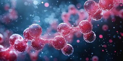 Sticker - microscopic molecular structure 3d render science red blue background cell biology research