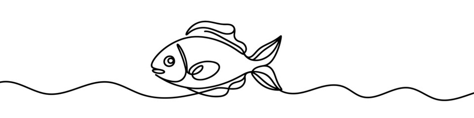 Wall Mural - minimalist vector illustration representing a fish swimming, drawn with a single unbroken line