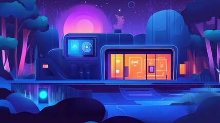 Wall Mural - vector illustration of a smart home concept depicts house automation with a futuristic background hi