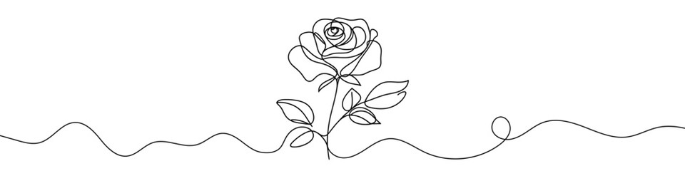 Wall Mural - linear rose icon. black and white image of a hand-drawn rose flower. vector illustration