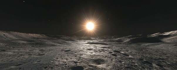 Wall Mural - view of the earth from the surface of the moon with the sun