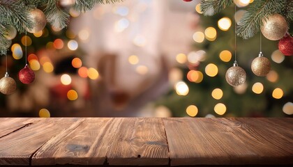 Wall Mural - wooden table with holiday themed backdrop