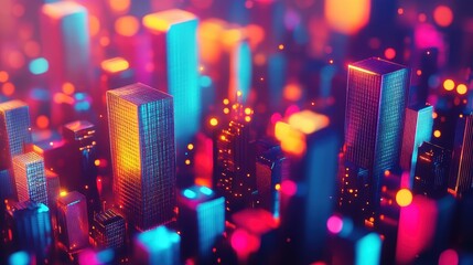 Wall Mural - Neon City Lights: A Vibrant Metropolis Shines in the Night