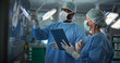 © Gorodenkoff - Diverse Colleagues Having a Discussion In the Operating Room. Female and Male Surgeons Evaluate Complex Brain Scans on a Large Display, Strategizing the Next Steps for the Operation