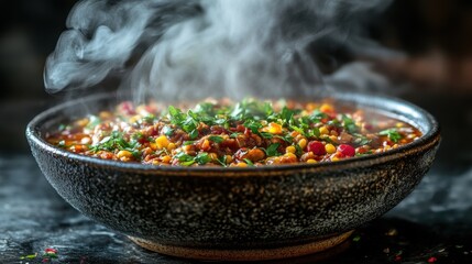 Wall Mural - Sizzling stir-fry dish cozy kitchen food photography warm lighting close-up culinary artistry