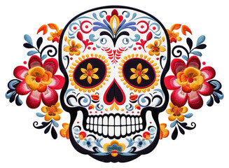 Canvas Print - PNG Mexican skull in embroidery style pattern art representation.