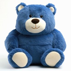 Cute blue bear plush toy isolated on white background.