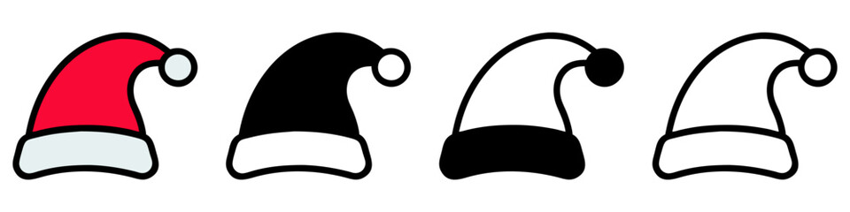 Wall Mural - set of santa hat icons. merry christmas cute element. noel hat sign. vector illustration
