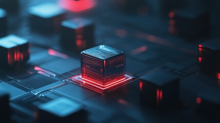 Poster - Abstract depiction of a microchip surrounded by glowing circuit patterns, representing advanced technology, innovation, and the future of digital processing.