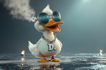 Wall Mural - cool cartoon duck with sunglasses and smoke