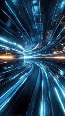 Wall Mural - futuristic blue light tunnel speed motion abstract