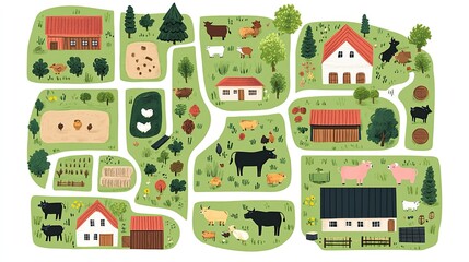 Farmland aerial view illustration.