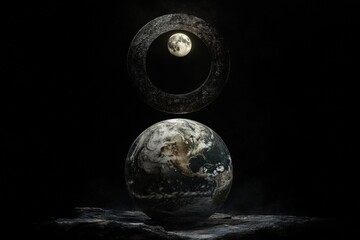 Wall Mural - mystical celestial scene with earth and moon