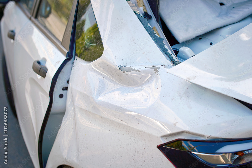 Car collision, rear-end destruction, severe damaged vehicle. Car ...