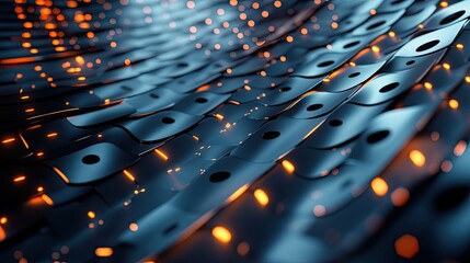 Wall Mural - abstract metallic surface with glowing orange lights.