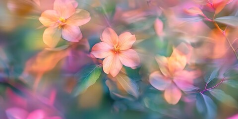 Aufkleber - Blurry flowers and leaves create a natural background filled with vibrant colors, celebrating the beauty of flowers and leaves in a peaceful and serene setting.