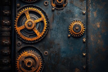 Leinwandbilder - Rusty gears and cogs creating a steampunk background