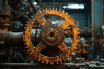Leinwandbilder - Large rusty gear rotating in an old industrial factory