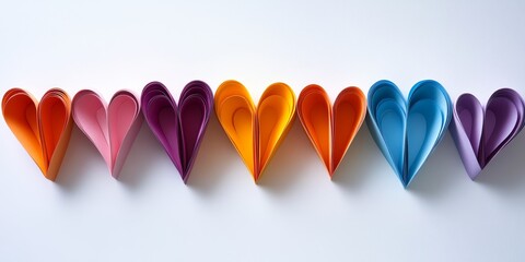 Poster - Colorful paper hearts arranged in a line make a perfect gift for Valentine s Day, adding a vibrant touch to your Valentine s Day celebrations with decorative colorful paper hearts.