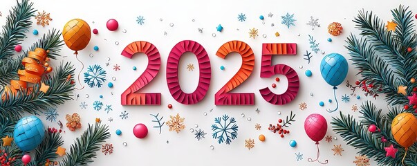 Wall Mural - New Year concept, colorful paper-cut text 