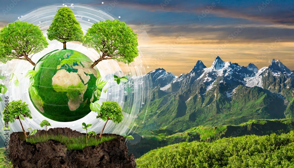 Green Planet Earth Celebrating Trees and Our World Environment on Earth ...