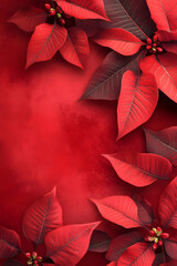Wall Mural - Abstract background with red Poinsettia leaves. Vertical composition.