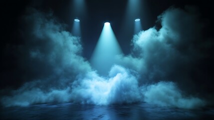 Ethereal 3D Render: Mystic Stage Lighting in a Foggy Atmosphere. AI Generated