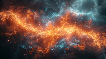 abstract background, collision of two forces, fire and ice, plasma, energy, universe, galaxy