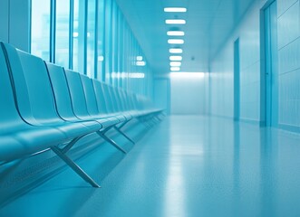 Wall Mural - A Serene Hospital Corridor with Modern Waiting Area