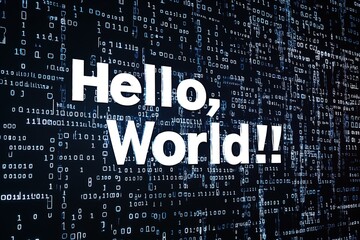 Hello World message displayed on a digital background