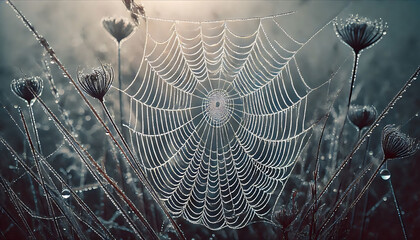 The Beauty of Dew-Kissed Spider Webs at Dawn