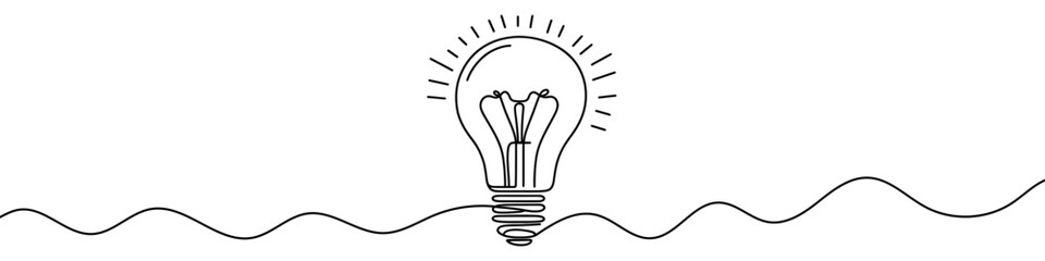 Canvas Print - one continuous line illustration of a lightbulb, isolated on white background. line art of lightbulb