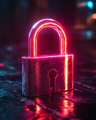 Leinwandbilder - 3D lock on a dark background