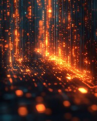 Poster - A futuristic, abstract representation of a network of glowing nodes connected by digital lines, symbolizing neural networks and data flow in a techinspired world