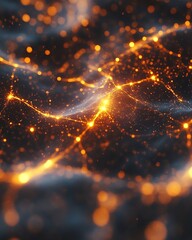 Fototapete - A futuristic, abstract representation of a network of glowing nodes connected by digital lines, symbolizing neural networks and data flow in a techinspired world