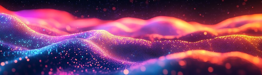 Poster - A futuristic digital network of interconnected nodes, glowing with vibrant colors, symbolizing data flow and neural connections in a hightech, abstract setting