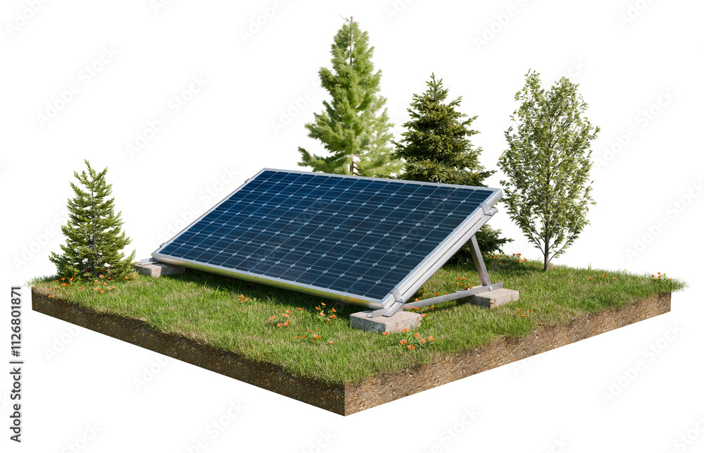 Mock Solar Panel Rig PNG solar panel with small grass field model and mock up, 3d ...