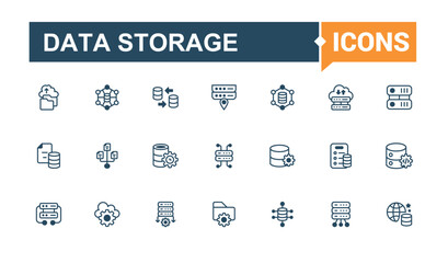 Wall Mural - data storage thin line icon set. containing computer, database, global, business, information, syste