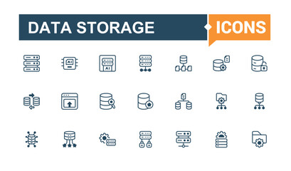Wall Mural - data storage thin line icon set. containing computer, database, global, business, information, syste