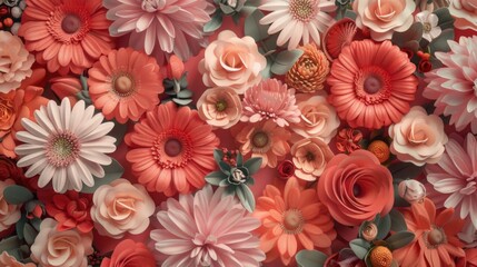 Sticker - Bouquet of flowers with a pink and orange color scheme. The flowers are arranged in a way that creates a sense of depth and dimension. Scene is one of warmth and happiness, as the bright colors