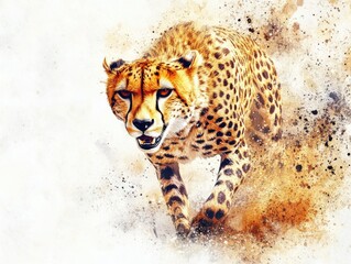 Wall Mural - cheetah is running through the desert, with its eyes wide open and its mouth open. the scene is dyna