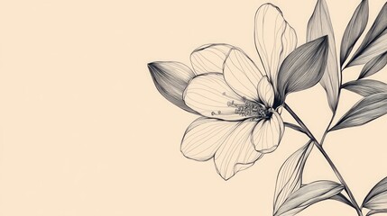 Wall Mural - Flower with a stem is drawn in black and white. The flower is the main focus of the image, and the stem is drawn in a thin line. The image has a simple and elegant feel, with the black