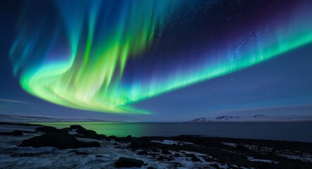 Wall Mural - Using blue green and silver bursts to mimic a distant aurora sweeping over the stars
