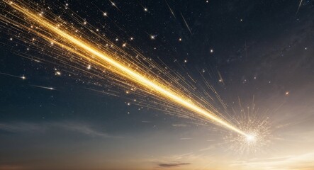 Wall Mural - using golden meteorlike streaks that explode into glittering starlike points across the sky