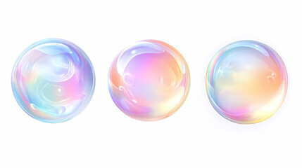 Canvas Print - Set of 3d circle shape iridescent holographic bubble with gradient color pastel elements design, isolated on white background, png. Opalescent. Illustration