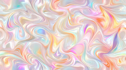 Wall Mural - Seamless trendy iridescent rainbow foil texture. soft holographic pastel unicorn marble background pattern. modern pearlescent blurry abstract swirl illustration. Opalescent. Illustration