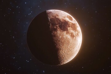 Wall Mural - close up of the moon with a dark background. the moon is in the middle of the image and is surrounde