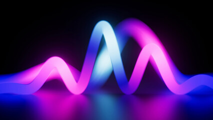 Wall Mural - 3d render, ultraviolet neon lines, glowing in the dark. synthwave style sound equalizer. depth of fi