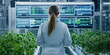 © Oleksandr - A technician monitoring biofuel production in a modern facility, with digital data overlays on transparent screens, showcasing the process of renewable fuel production.