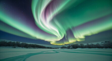 Wall Mural - designing white and green swirls that mimic frosty auroras dancing in the sky